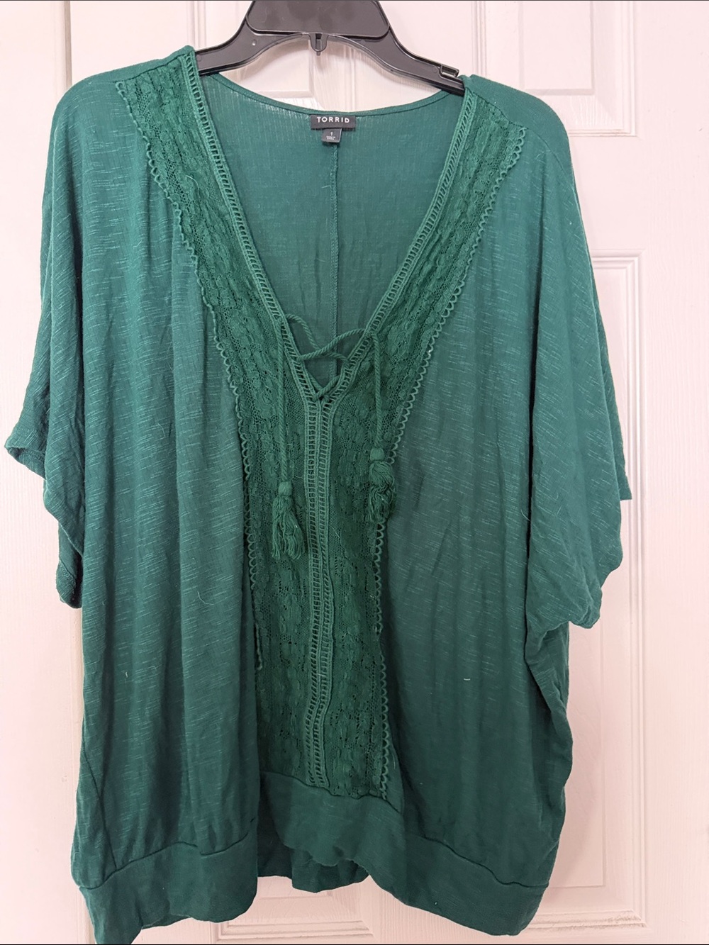 torrid Emerald Green Lace-Trim V-Neck DolmanTunic with Tassels